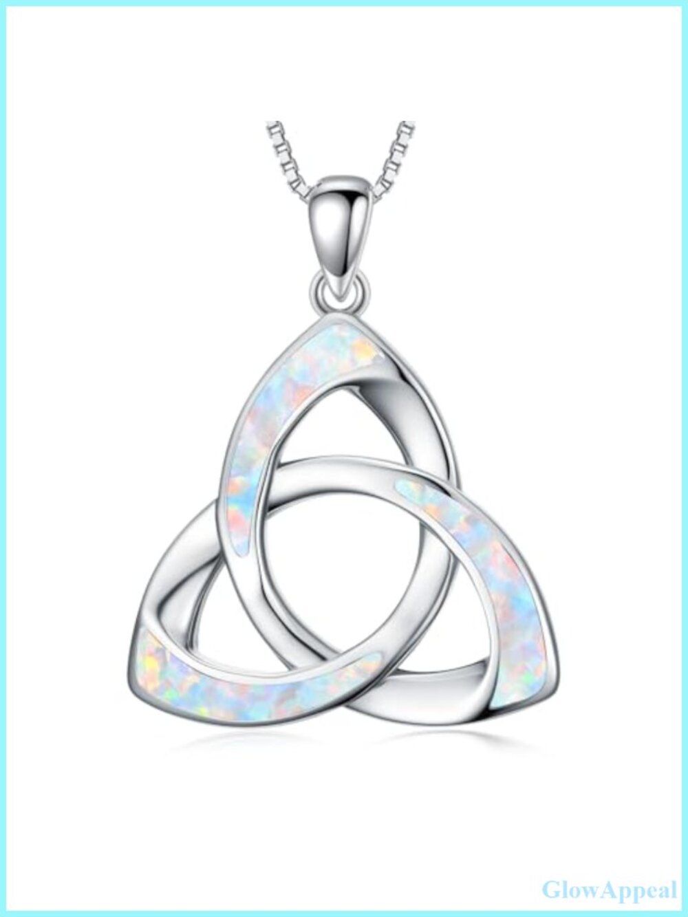Celtic Trinity Knot Necklace 925 Sterling Silver White Gold Plated Opal Pendant